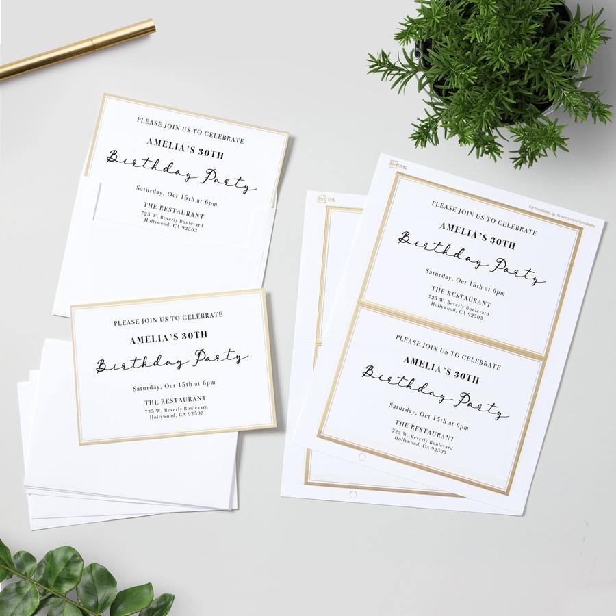 Avery&reg; Invitation Cards with Metallic Gold Borders - 1 1/2" Width x 15/16" Length - Rectangle - White - Paper - 18 / Sheet - 29 / Pack. Picture 11