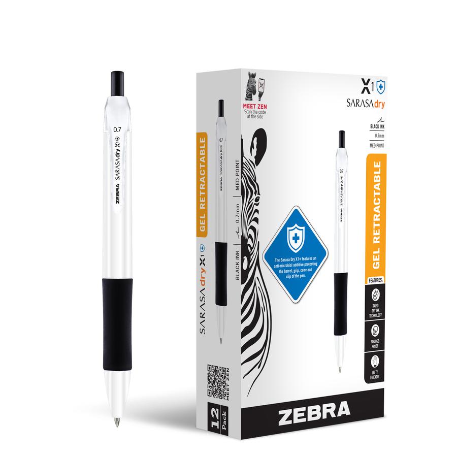 Zebra Pen SARASA dry X1+ Gel Pen - Medium Pen Point - 0.7 mm Pen Point Size - Refillable - Retractable - Black - Plastic Barrel - 12. Picture 2