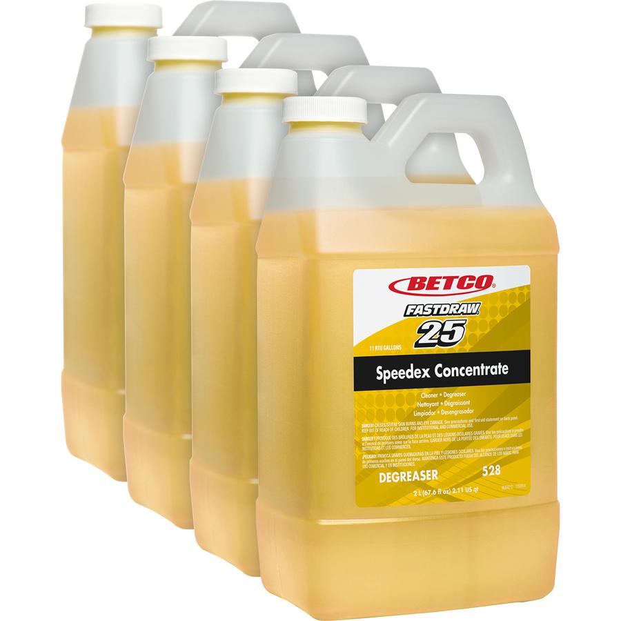 Betco Speedex Heavy Duty Degreaser - FASTDRAW 25 - Concentrate - 67.6 fl oz (2.1 quart) - Lemon Scent - 4 / Carton - Water Soluble, Deodorize, Fast Acting - Light Amber. Picture 2