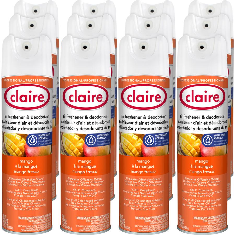 Claire Water-Based Air Freshener - Spray - 16 oz - Mango - 12 / Dozen - Residue-free, Non-staining, Ozone-safe, Odor Neutralizer, Recyclable. Picture 3