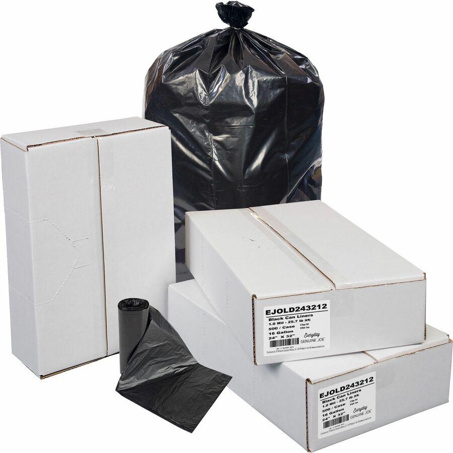 Everyday Genuine Joe Low-Density Can Liners - 16 gal Capacity - 24" Width x 32" Length - 1 mil (25 Micron) Thickness - Low Density - Black - Resin - 500/Carton - Office Waste, Receptacle - Recycled. Picture 3