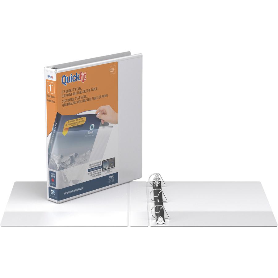 QuickFit D-Ring View Binders - 1" Binder Capacity - Letter - 8 1/2" x 11" Sheet Size - 225 Sheet Capacity - 1" Ring - D-Ring Fastener(s) - 2 Internal Pocket(s) - Vinyl - White - Recycled - Print-trans. Picture 2