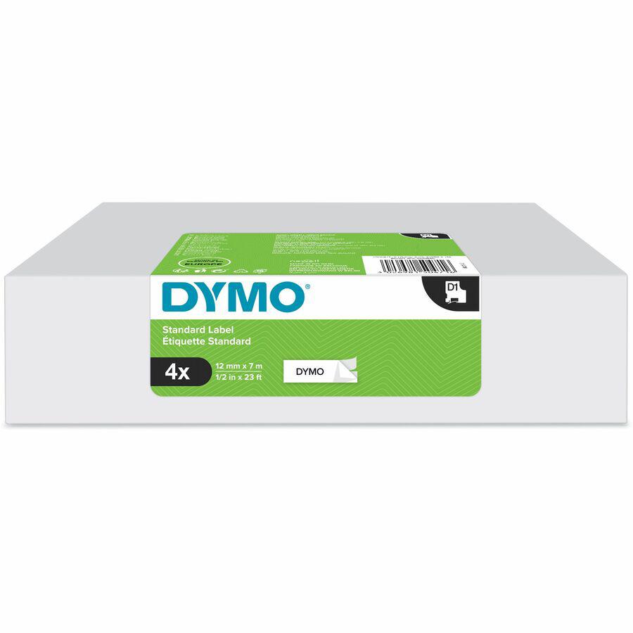 Dymo D1 Electronic Tape Cartridge - 1/2" Width x 23 ft Length - Black, White - 4 / Box - Easy Peel, Durable. Picture 2
