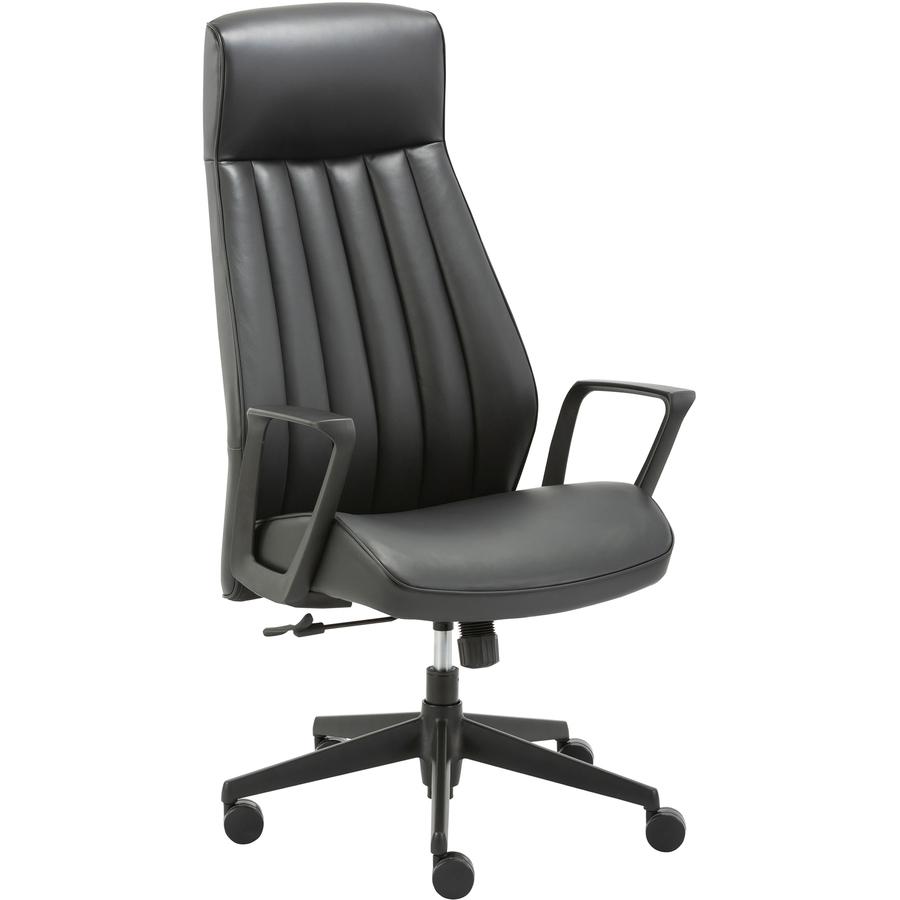 LYS High-Back Bonded Leather Chair - Black Bonded Leather Seat - Black Bonded Leather Back - High Back - Armrest - 1 Each. Picture 13