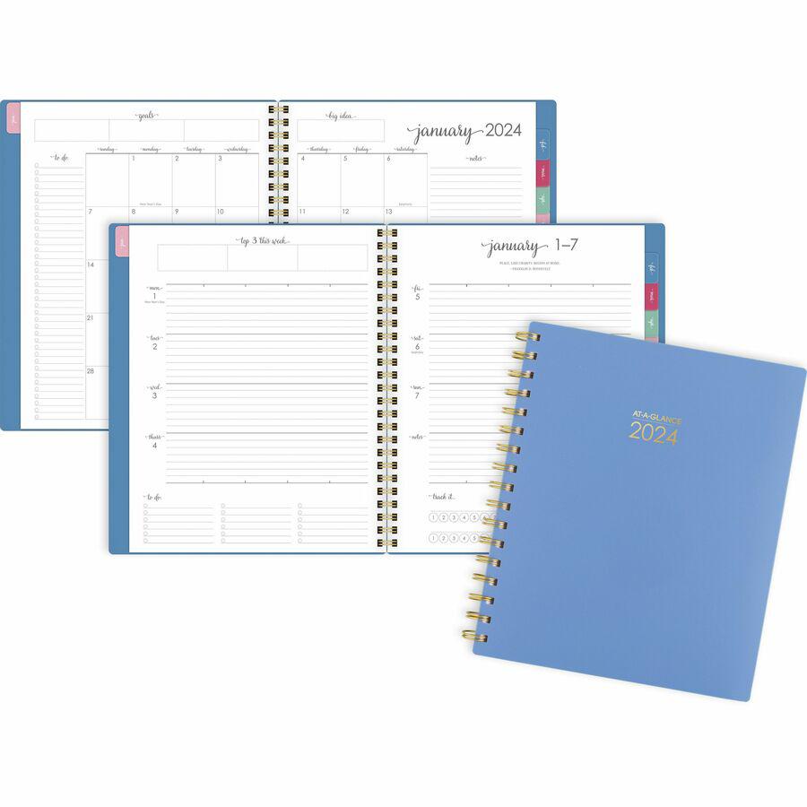 At-A-Glance Harmony Planner - Medium Size - Academic - Weekly, Monthly - 13 Month - January 2024 - January 2025 - 2 Week, 2 Month Double Page Layout - 7" x 8 3/4" Sheet Size - Wire Bound - Blue - Pape. Picture 4