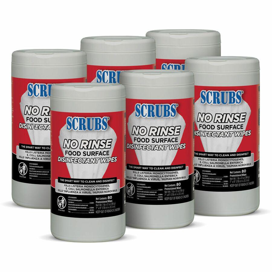 SCRUBS No Rinse Food Surface Disinfectant Wipes - Ready-To-Use - 80 / Can - 6 / Carton - Rinse-free - Red. Picture 4