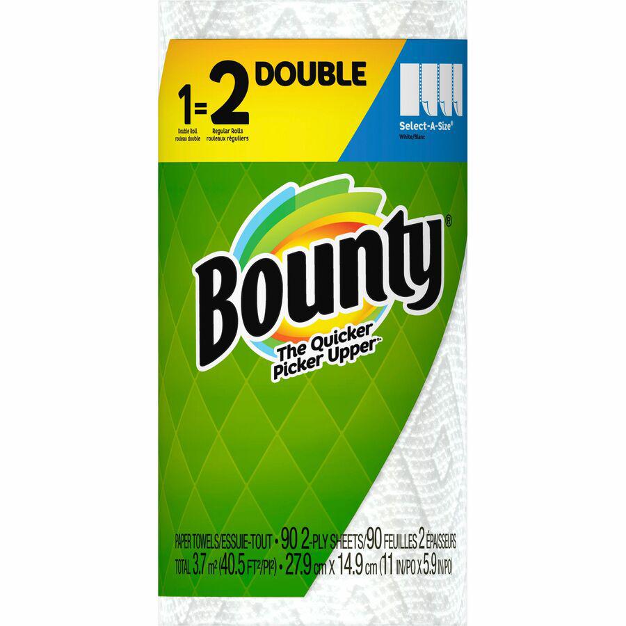 Bounty Select-A-Size Paper Towels - 24 Double Roll = 48 Regular - 2 Ply - 90 Sheets/Roll - White - Perforated, Absorbent, Durable - For Kitchen - 24 / Carton. Picture 2