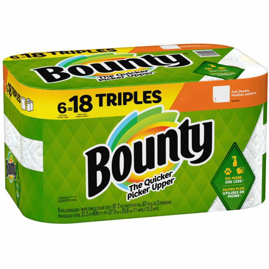 Bounty Full Sheet Paper Towels - 6 Triple Roll = 18 Regular - 2 Ply - 87 Sheets/Roll - White - 6 / Carton. Picture 4