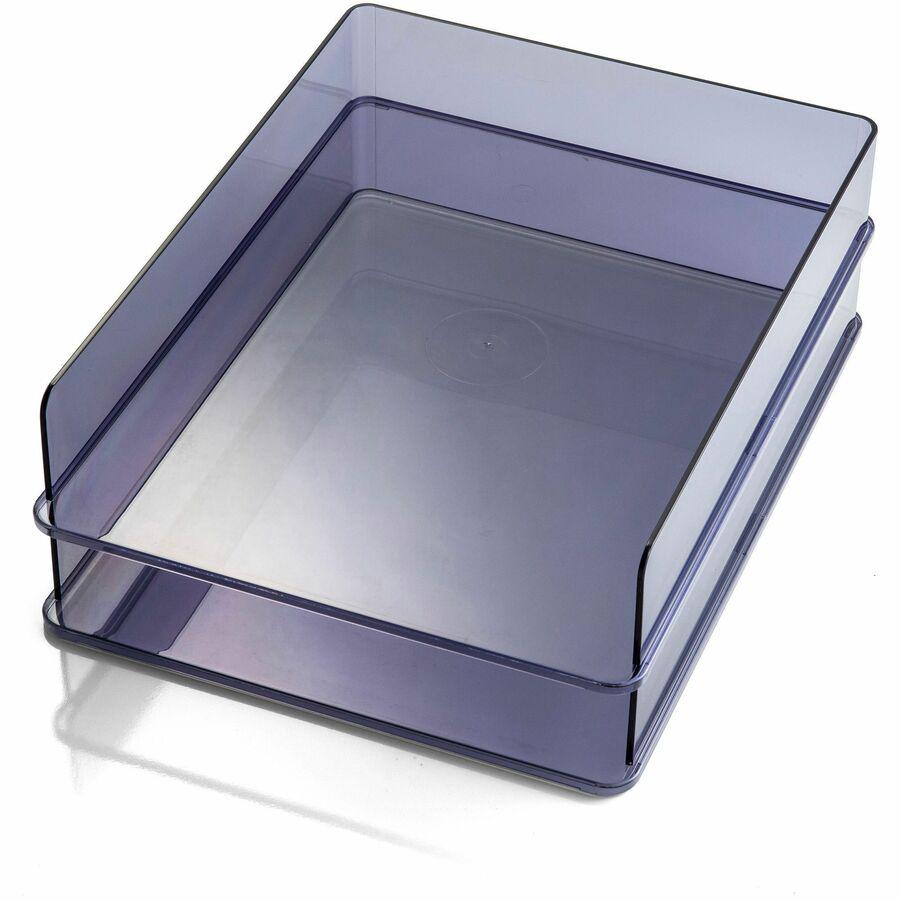 Officemate Stackable Letter Trays, Made from Recycled Bottles, 2PK - 2.8" Height x 12.8" Width x 10.2" DepthDesktop - Stackable - Translucent Gray - Plastic - 2 Pack. Picture 5