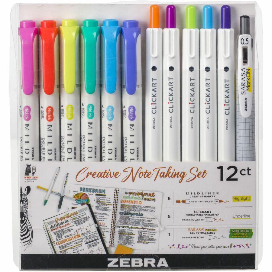 Zebra Creative Note Taking Set - Fine Pen Point - Fine Marker Point - Chisel, Bullet Marker Point Style - Felt Tip - Assorted Gel-based Ink - Retractable - 12 / Pack. Picture 6