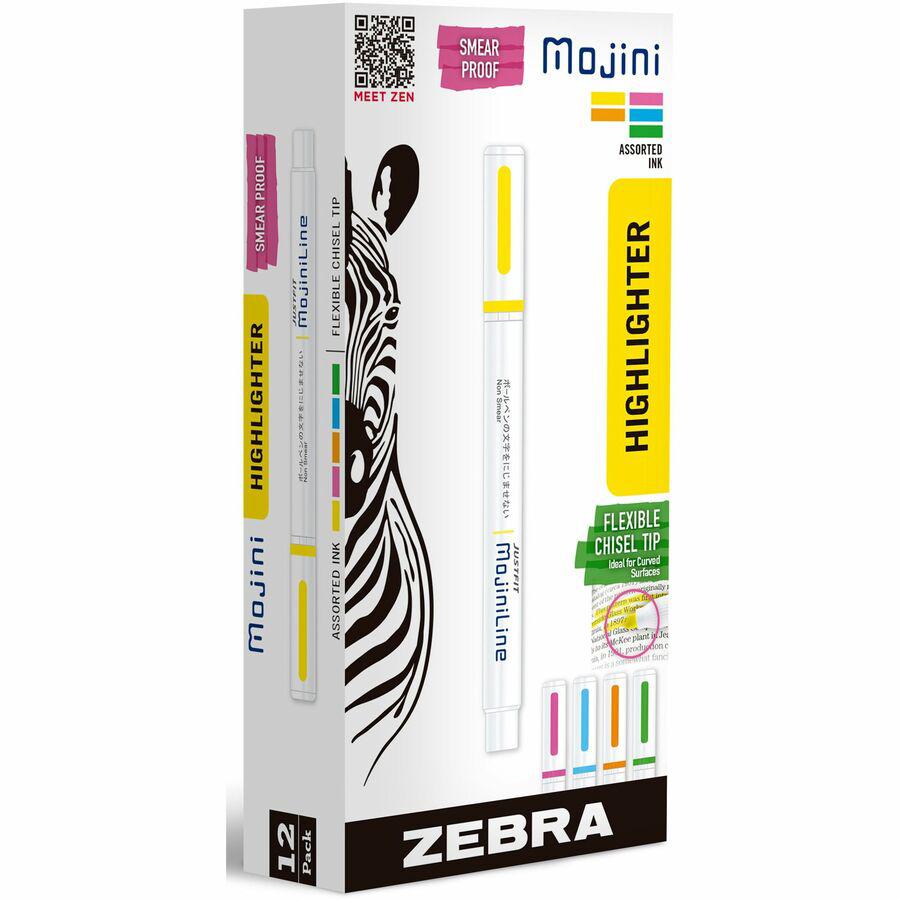Zebra Pen Mojini Single Ended Highlighters - 4 mm Marker Point Size - Chisel Marker Point Style - Assorted Water Based Ink - 12 / Dozen. Picture 5