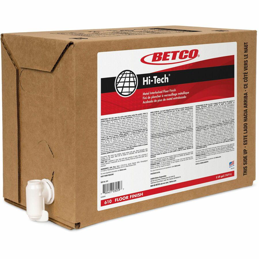 Betco Hi-Tech Metal Interlocked Floor Finish - 640 fl oz (20 quart) - Mild Scent - Self-sealing, Self-Leveling, Slip Resistant - Milky White, Clear. Picture 2