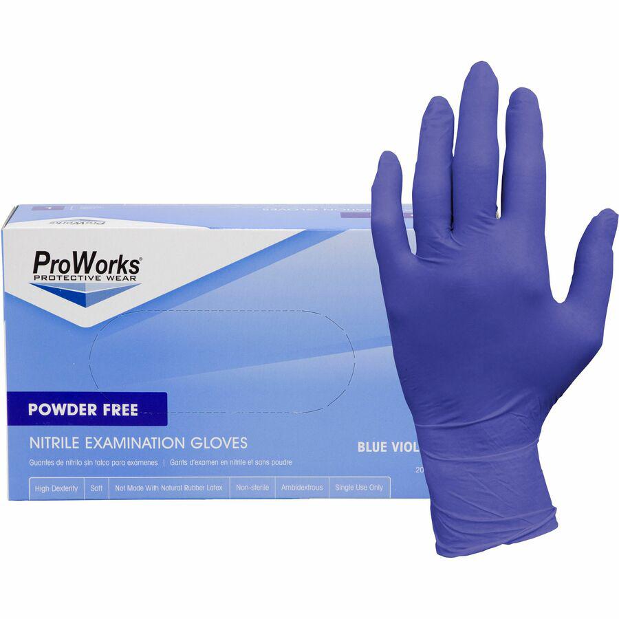 ProWorks Nitrile Powder-Free Exam Gloves - Medium Size - Nitrile - Blue Violet - Soft, Flexible, Comfortable, Latex-free, Non-sterile - For General Purpose, Industrial, Food Service, Gardening, Dental. Picture 2