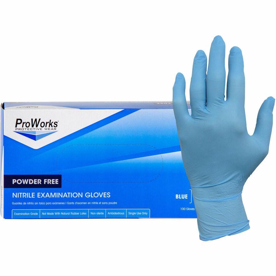 ProWorks NPF Nitrile Powder Free Exam Gloves - Large Size - For Right/Left Hand - Synthetic Nitrile Rubber - Blue - Non-sterile, Latex-free, Odor-free, Puncture Resistant, Tear Resistant, Chemical Res. Picture 2