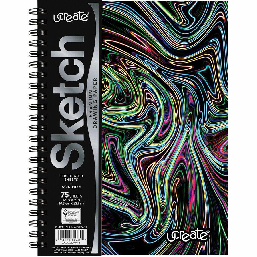 Pacon Fashion Sketch Book - 75 Pages - Spiral - 120 g/m&#178; Grammage - 9" x 6" - Neon Neon Squiggles Cover - Acid-free, Perforated, Durable. Picture 9
