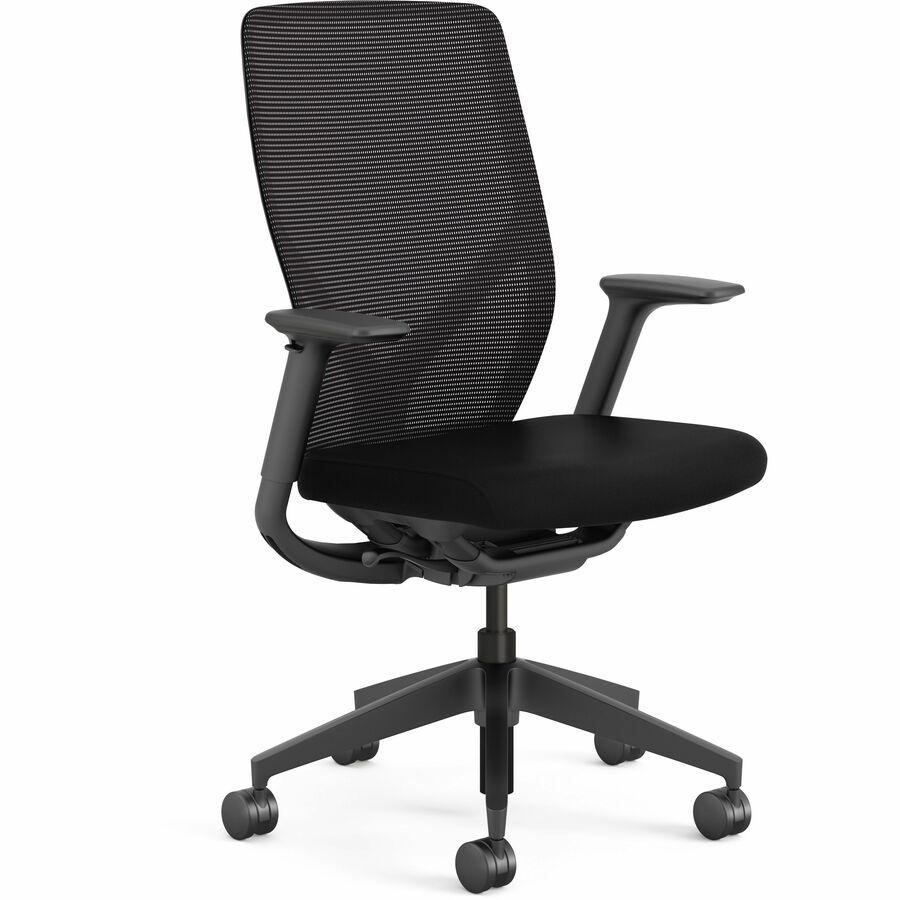 HON Flexion Task Chair - Black Fabric Seat - Black Mesh Back - Black Frame - 5-star Base - Armrest - 1 Each. Picture 2
