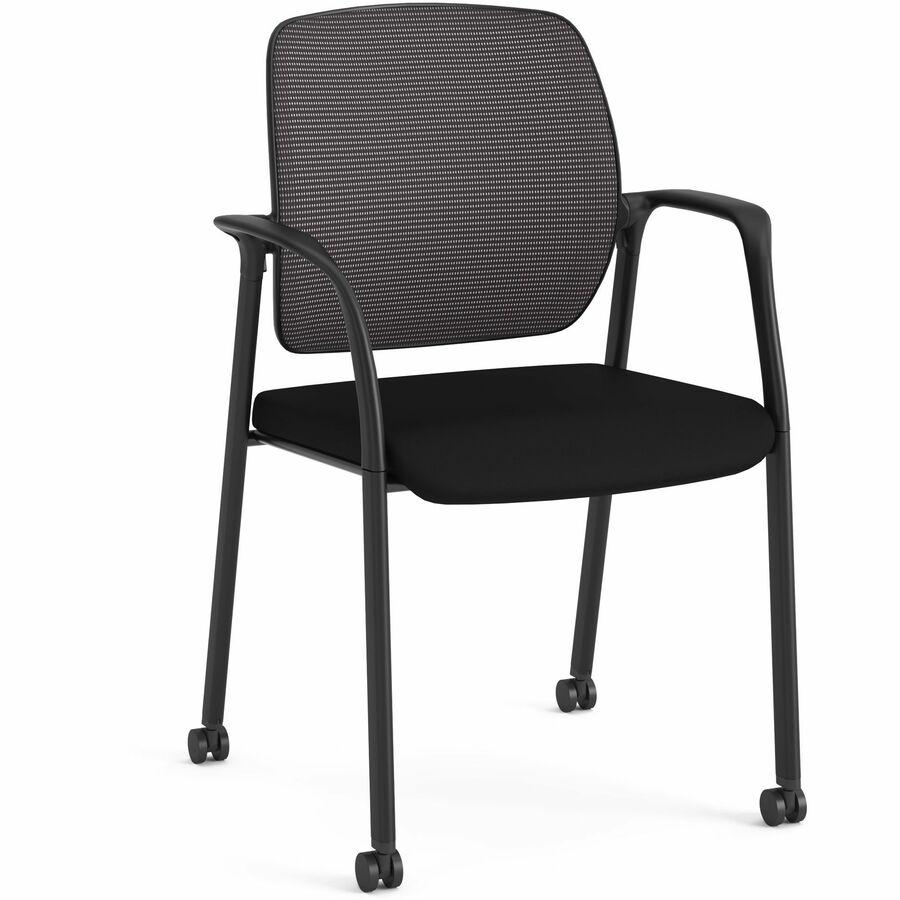 HON Nucleus Guest Chairs - Black Fabric Seat - Black Mesh Back - Four-legged Base - Armrest - 1 Each. Picture 4