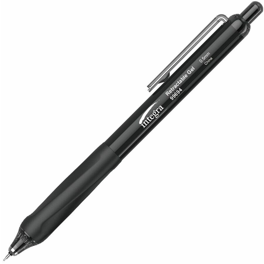 Integra Silent Retractable Gel Pens - 0.5 mm Pen Point Size - Retractable - Black - 12 / Box. Picture 3