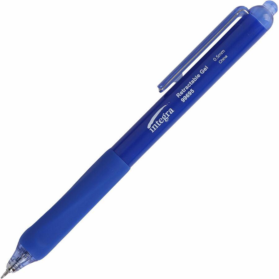 Integra Silent Retractable Gel Pens - 0.5 mm Pen Point Size - Retractable - Blue - 12 / Box. Picture 3