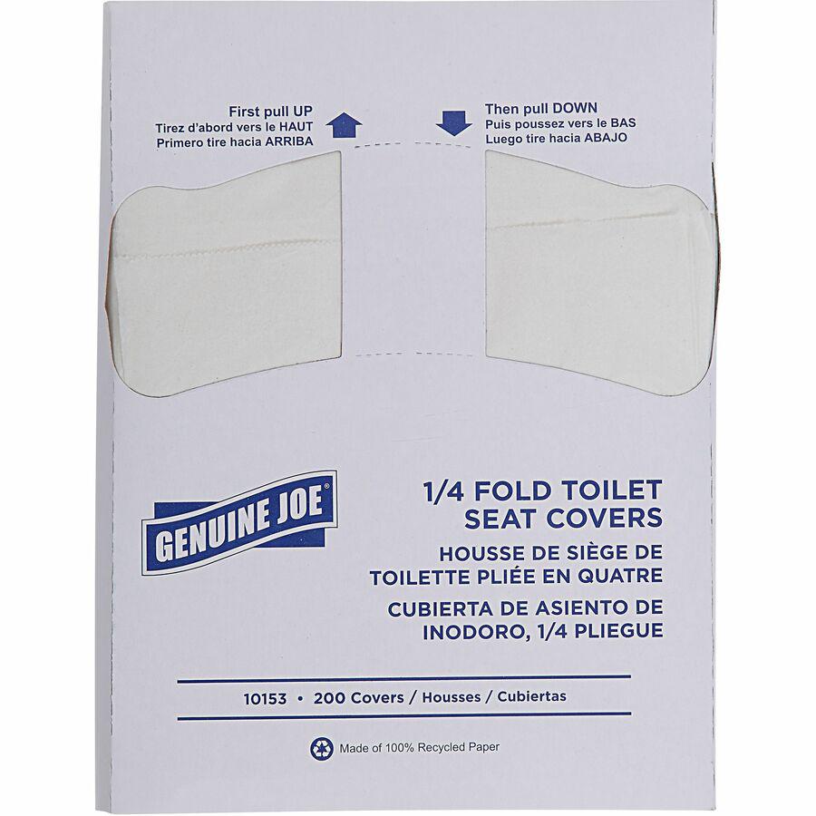 Genuine Joe Quarter-Fold Toilet Seat Covers - Quarter-fold - For Toilet - 200 / Pack - 25 / Carton - Paper - White. Picture 5