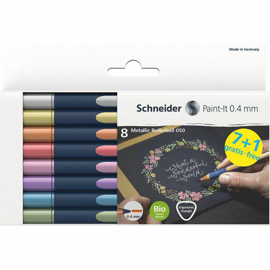 Schneider Metallic Rollerball Pens - 0.4 mm Pen Point Size - Assorted Metallic - Bioplastic Barrel - 8 / Pack. Picture 6