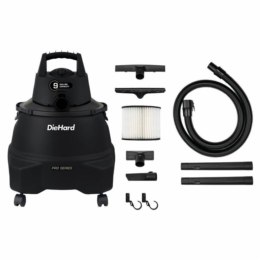DieHard 9-Gallon 5.5 HP Pro Wet/Dry Vacuum - 9 gal - Squeegee, Hose, Wand, Filter, Crevice Tool, Pick-up Tool, Floor Tool - Wet Surface, Dry Surface - 10 ft Cable Length - 7 ft Hose Length - Rich Blac. Picture 2