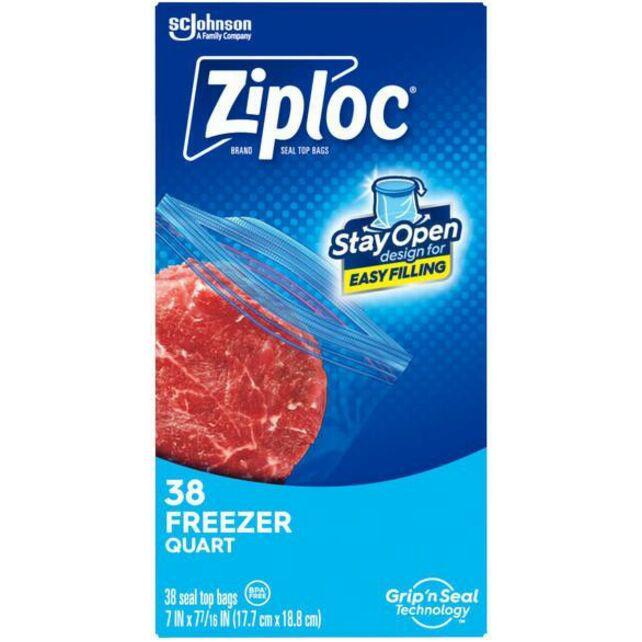 ZiplocÂ&reg; Grip n' Seal Freezer Bags - Medium Size - 1 quart Capacity - 7" Width x 7.43" Length - Textured - Blue - Plastic - 38/Box - Multipurpose. Picture 2