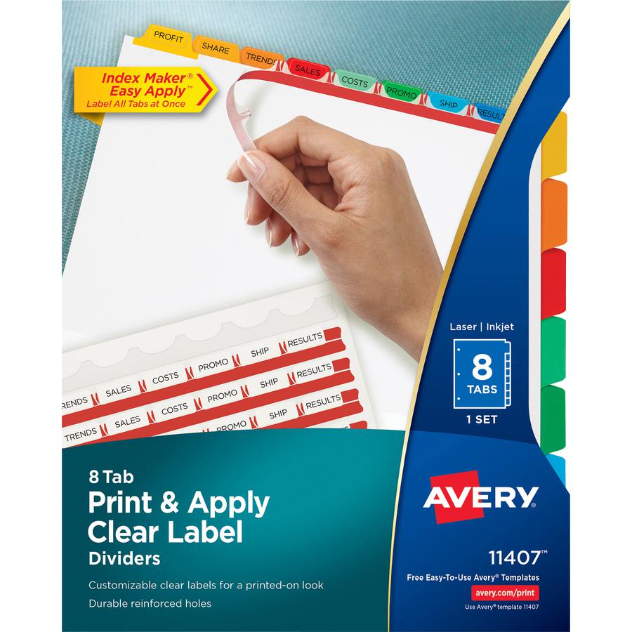 Avery&reg; Index Maker Index Divider - 8 x Divider(s) - Print-on Tab(s) - 8 - 8 Tab(s)/Set - 8.5" Divider Width x 11" Divider Length - 3 Hole Punched - White Paper Divider - Multicolor Paper Tab(s) - . Picture 2