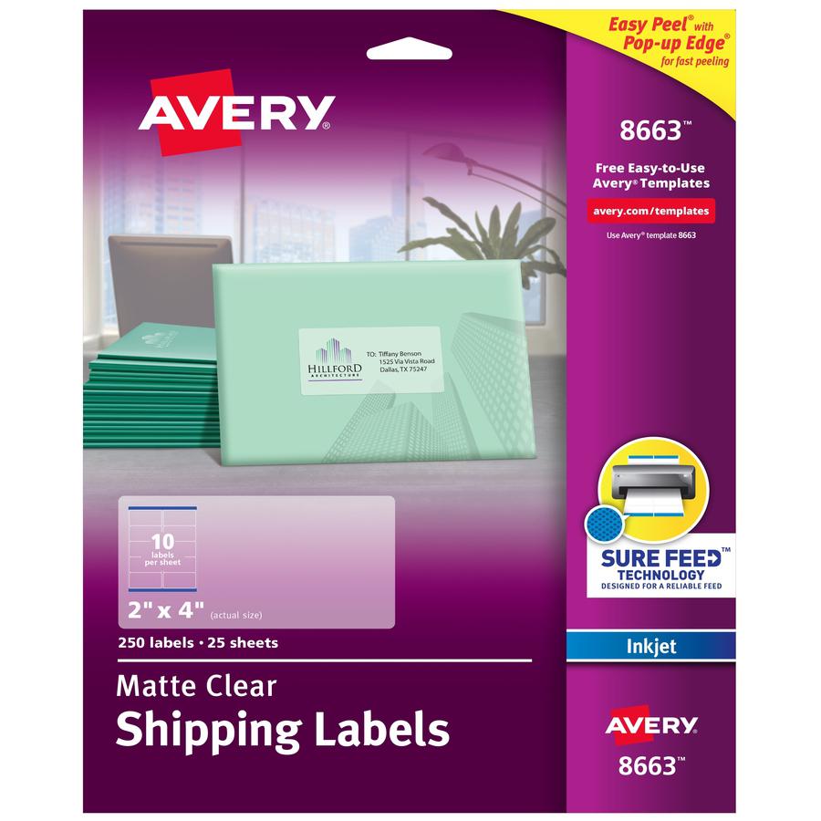 Avery&reg; Easy Peel Inkjet Printer Mailing Labels - 2" Width x 4" Length - Permanent Adhesive - Rectangle - Inkjet - Clear - Film - 10 / Sheet - 25 Total Sheets - 250 Total Label(s) - 5. Picture 4