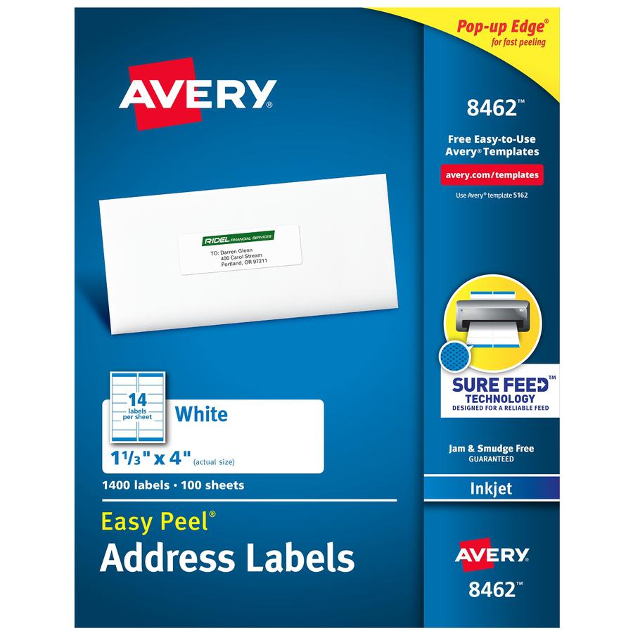 Avery&reg; Easy Peel White Inkjet Mailing Labels - 1 21/64" Width x 4" Length - Permanent Adhesive - Rectangle - Inkjet - White - Paper - 14 / Sheet - 100 Total Sheets - 1400 Total Label(s) - 1400 / B. Picture 5