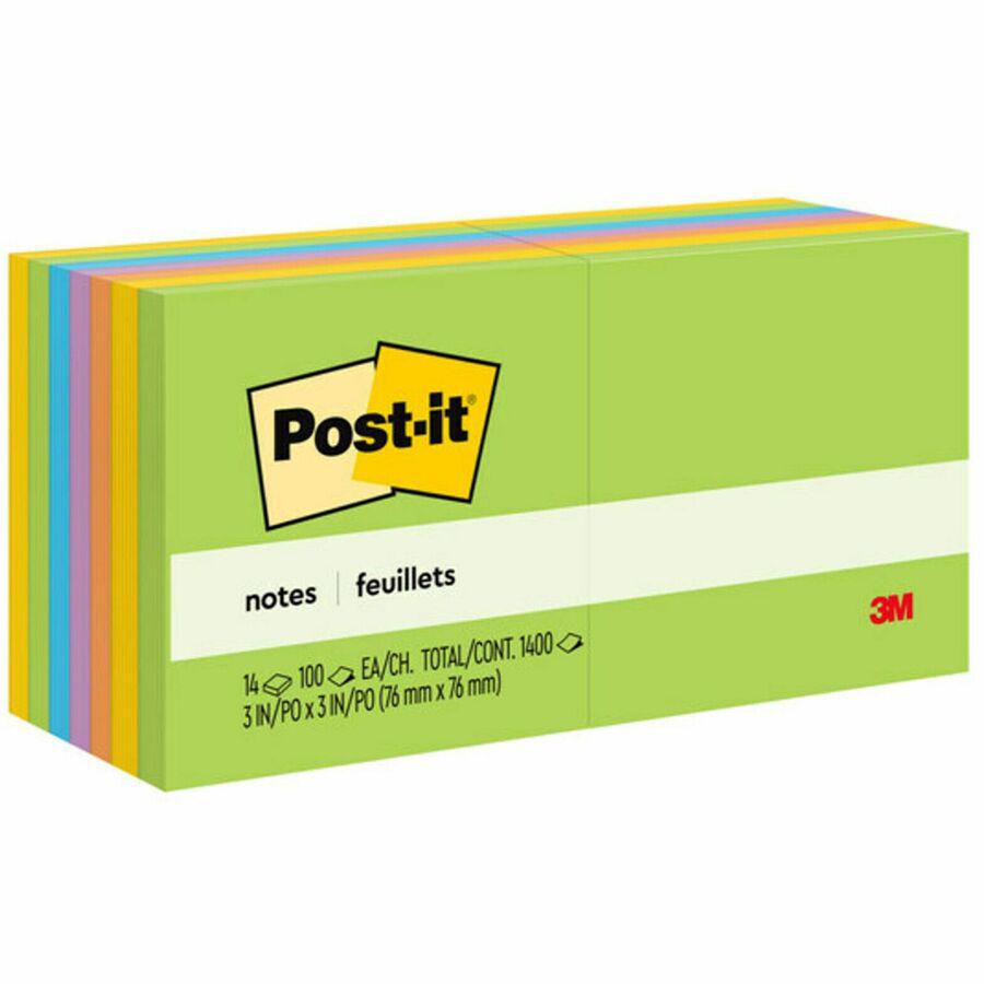 Post-it&reg; Notes - Floral Fantasy Color Collection - 1400 - 3" x 3" - Square - 100 Sheets per Pad - Unruled - Limeade, Citron, Iris Infusion, Positively Pink, Blue Paradise - Paper - Self-adhesive, . Picture 7