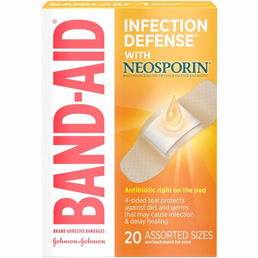 Band-Aid Adhesive Bandages Infection Defense with Neosporin - Assorted Sizes - 20/Box - Beige. Picture 9