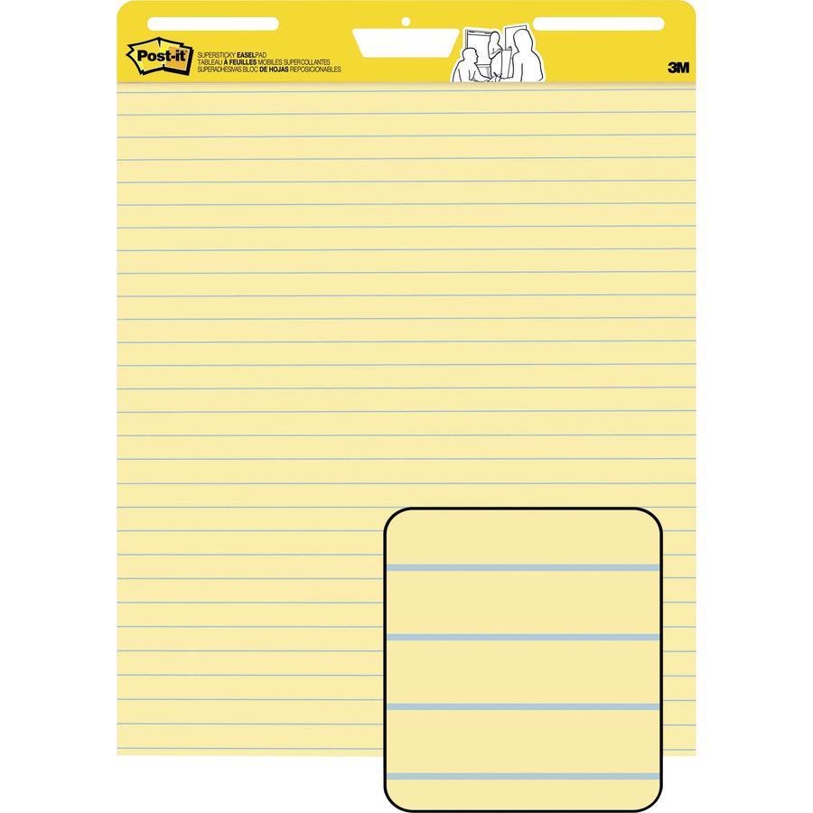Post-it&reg; Self-Stick Easel Pads with Faint Rule - 30 Sheets - Stapled - Feint Blue Margin - 18.50 lb Basis Weight - 25" x 30" - Yellow Paper - Self-adhesive, Repositionable, Resist Bleed-through, R. Picture 9