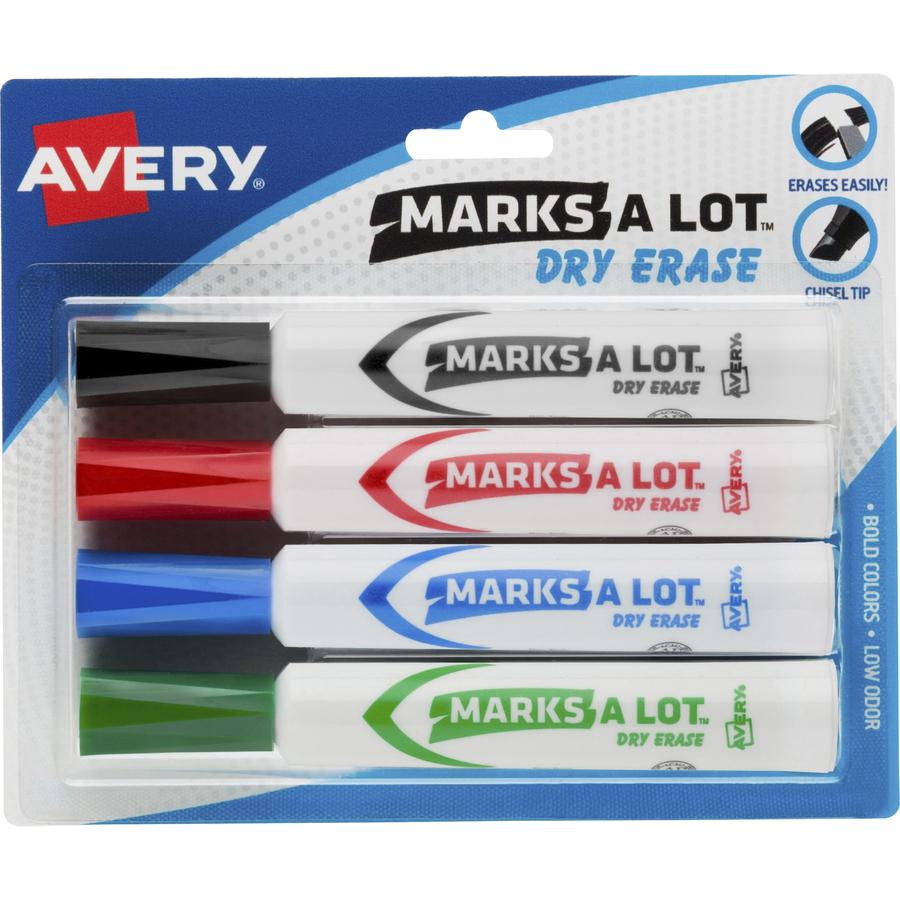 Avery&reg; Marks A Lot Desk-Style Dry-Erase Markers - Broad Marker Point - Chisel Marker Point Style - Blue, Black, Red, Green - 4 / Pack. Picture 2