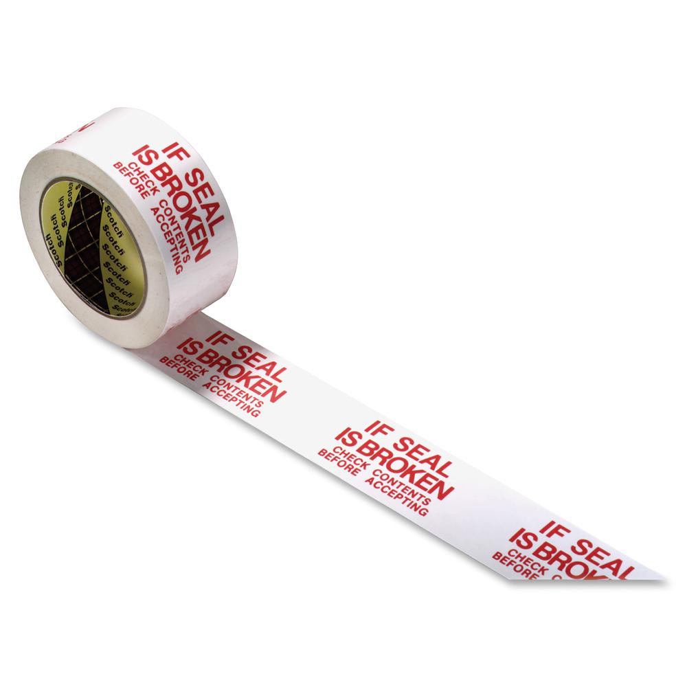 Scotch Preprinted Message Seal Broken Tape - 109 yd Length x 1.88" Width - 1.9 mil Thickness - 3" Core - 1 / Roll - White, Red. Picture 2