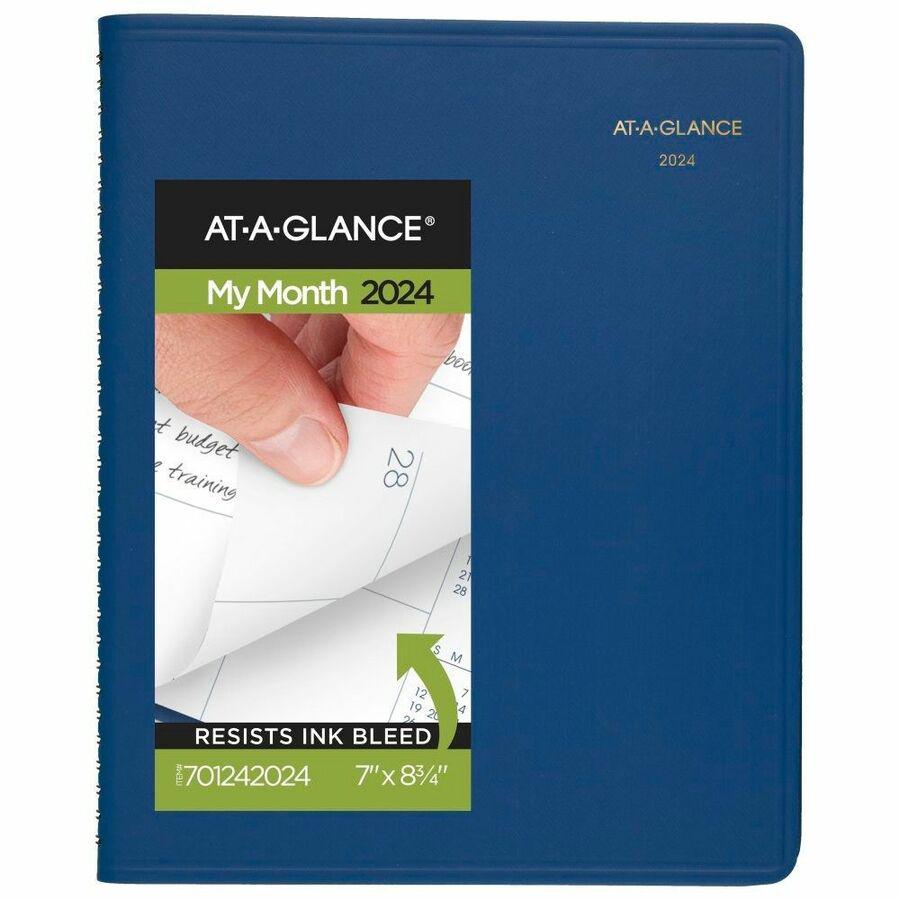 At-A-Glance Fashion Planner - Monthly - 1 Year - January 2024 - December 2024 - 1 Month Double Page Layout - 6 7/8" x 8 3/4" Sheet Size - Wire Bound - Blue - Simulated Leather - Perforated, Memo Secti. Picture 2