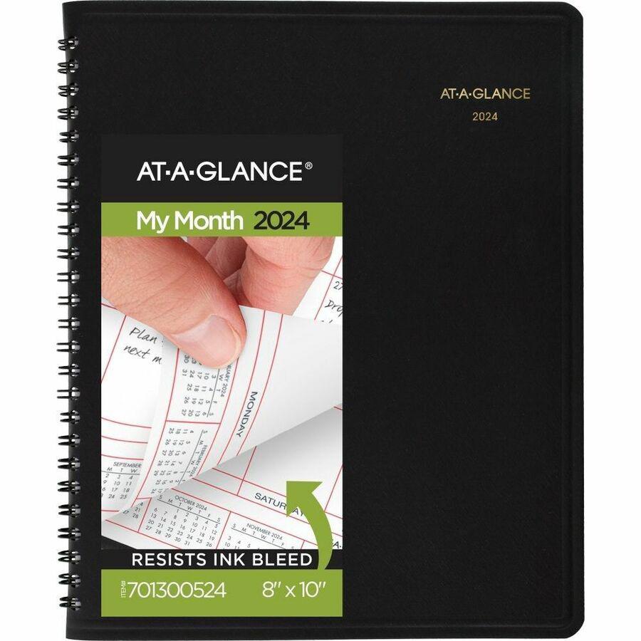 At-A-Glance Planner - Monthly - 1 Year - January 2024 - December 2024 - 1 Month Double Page Layout - 8" x 10" Sheet Size - Wire Bound - Simulated Leather - Black CoverAddress Directory, Phone Director. Picture 2