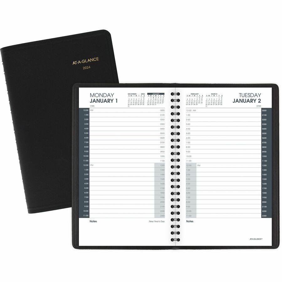 At-A-Glance 24-HourAppointment Book Planner - Julian Dates - Daily - 1 Year - January 2024 - December 2024 - 12:00 AM to 11:00 PM - Hourly - 1 Day Single Page Layout - 4 7/8" x 8" Sheet Size - Wire Bo. Picture 2