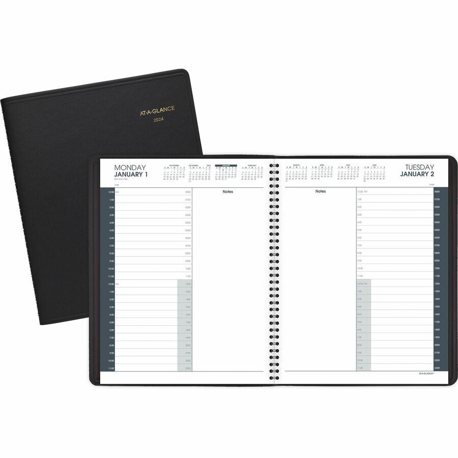At-A-Glance 24-HourAppointment Book Planner - Daily - January 2024 - December 2024 - 12:00 AM to 11:00 PM - Hourly - 1 Day Single Page Layout - 8 1/2" x 11" Sheet Size - Wire Bound - Simulated Leather. Picture 2