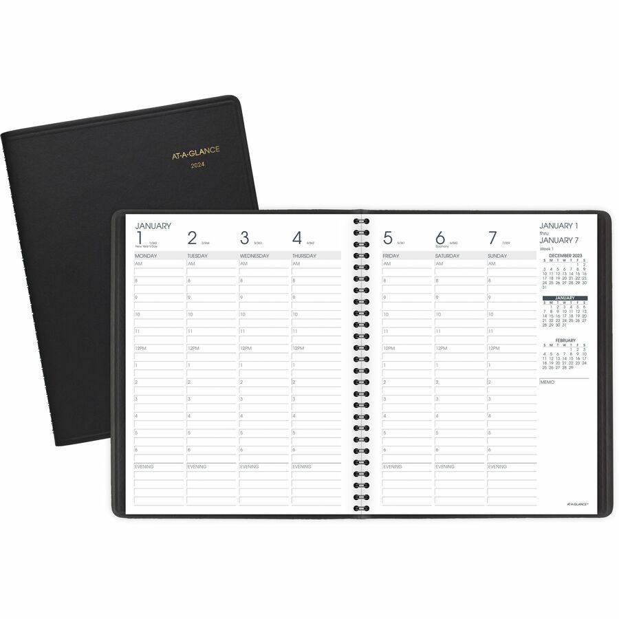 At-A-Glance Appointment Book Planner - Medium Size - Julian Dates - Weekly - 13 Month - January 2024 - January 2025 - 8:00 AM to 6:00 PM - Hourly - 1 Week Double Page Layout - 7" x 8 3/4" White Sheet . Picture 2