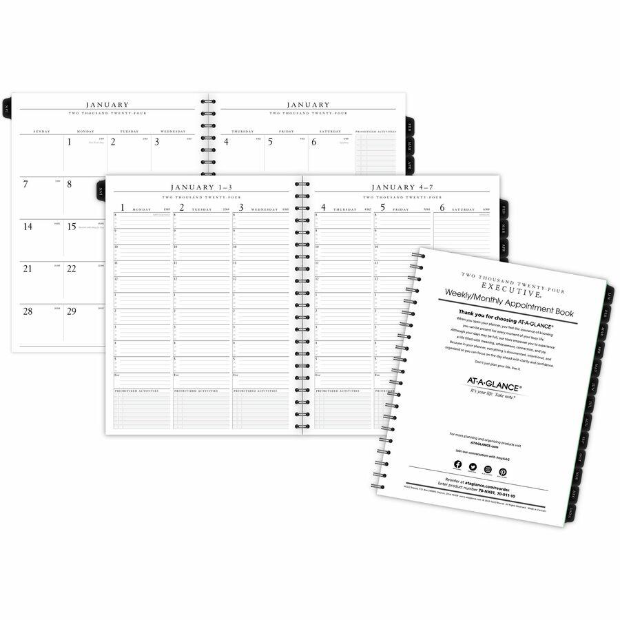 At-A-Glance Executive Refill for 70-NX81 - Large Size - Julian Dates - Weekly, Monthly - 12 Month - January 2024 - December 2024 - 8:00 AM to 5:45 PM - 1 Week, 1 Month Double Page Layout - 8 1/4" x 11. Picture 2