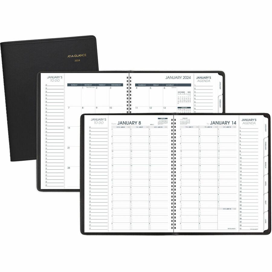 At-A-Glance Triple View Appointment Book - Large Size - Julian Dates - Weekly, Monthly - 1 Year - January 2024 - December 2024 - 7:00 AM to 8:45 PM - Quarter-hourly, 7:00 AM to 5:45 PM - Quarter-hourl. Picture 2