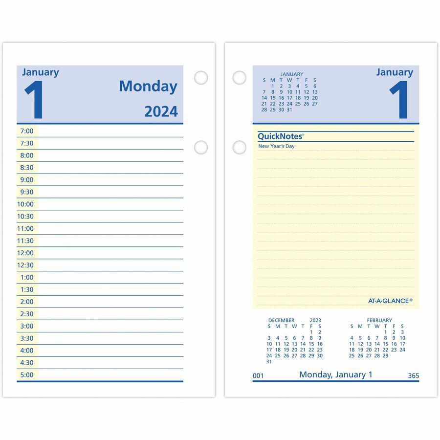At-A-Glance QuickNotes Loose-Leaf Desk Calendar Refill - Standard Size - Julian Dates - Daily - 12 Month - January 2024 - December 2024 - 7:00 AM to 5:00 PM - Half-hourly - 1 Day Double Page Layout - . Picture 2