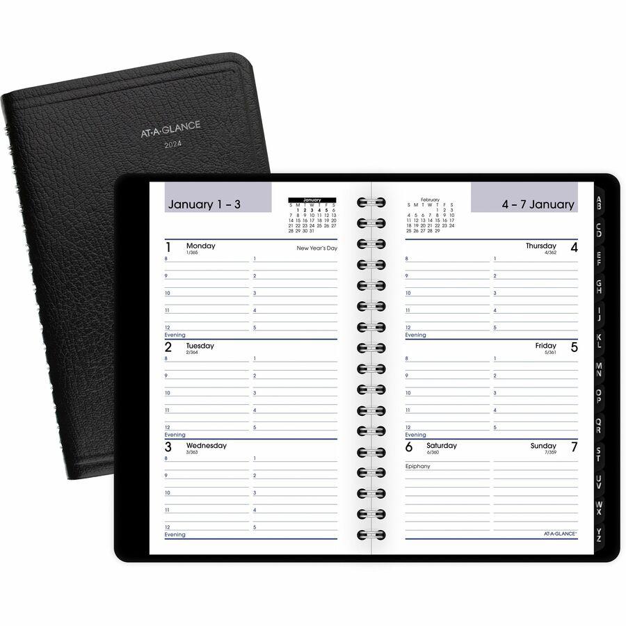 At-A-Glance DayMinder Appointment Book Planner - Pocket Size - Julian Dates - Weekly - 12 Month - January 2024 - December 2024 - 8:00 AM to 5:00 PM - Hourly - 1 Week Double Page Layout - 3 1/2" x 6" W. Picture 4