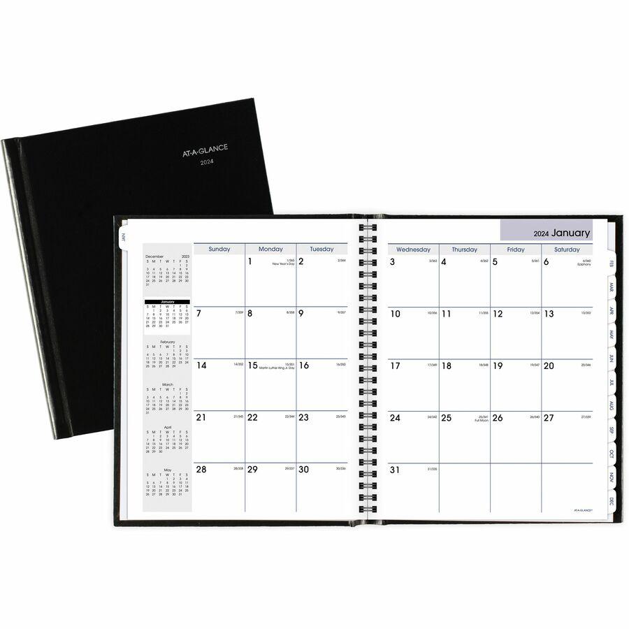 At-A-Glance DayMinder Premiere Planner - Medium Size - Julian Dates - Monthly - 12 Month - January 2024 - December 2024 - 1 Month Double Page Layout - 7" x 8 1/2" White Sheet - Concealed Wire - Black . Picture 2