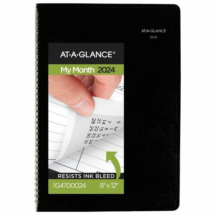 At-A-Glance DayMinderPlanner - Large Size - Julian Dates - Monthly - 14 Month - December 2023 - January 2025 - 1 Month Double Page Layout - 8" x 12" White Sheet - Wire Bound - Simulated Leather, Faux . Picture 2