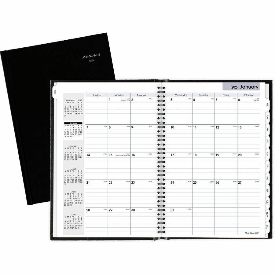 At-A-Glance DayMinder Premiere Planner - Large Size - Julian Dates - Monthly - 14 Month - December 2023 - January 2025 - 1 Month Double Page Layout - 8" x 11 3/4" White Sheet - Concealed Wire - Black . Picture 2