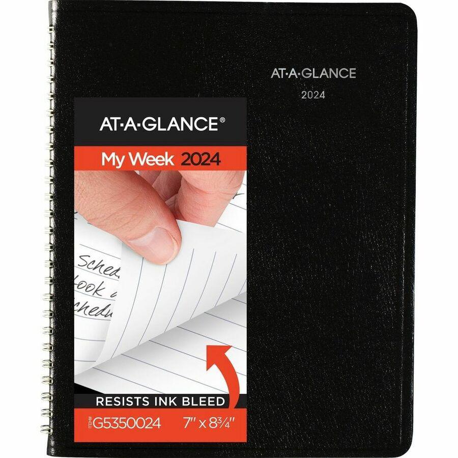 At-A-Glance DayMinder Block StylePlanner - Medium Size - Julian Dates - Weekly - 12 Month - January 2024 - December 2024 - 1 Week Double Page Layout - 6 7/8" x 8 3/4" White Sheet - Wire Bound - Black . Picture 2