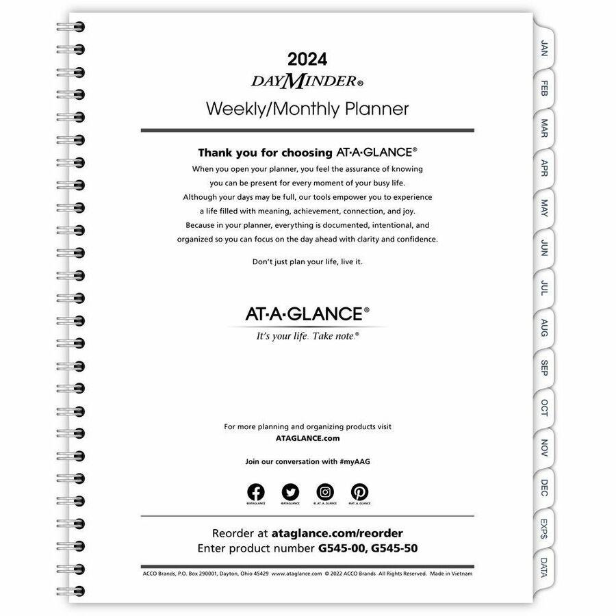 At-A-Glance DayMinder Executive Refill for G545 - Medium Size - Julian Dates - Weekly, Monthly - 12 Month - January 2024 - December 2024 - 1 Week Double Page Layout - 7" x 8 3/4" White Sheet - Wire Bo. Picture 2