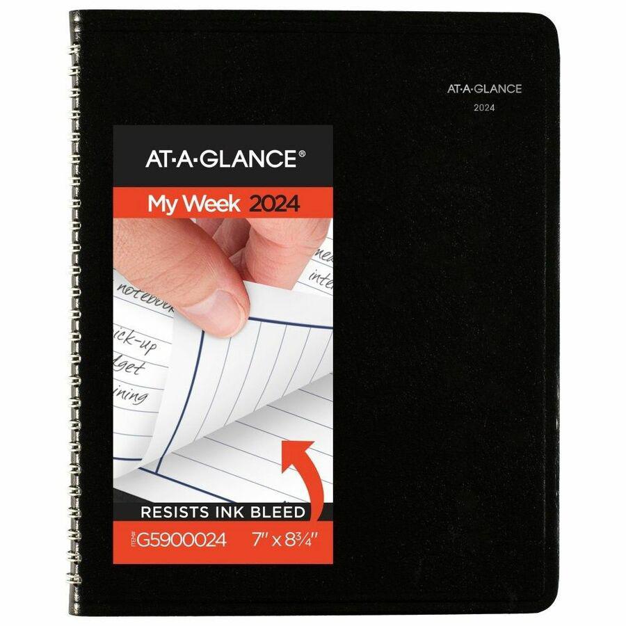 At-A-Glance DayMinder Column StylePlanner - Medium Size - Julian Dates - Weekly - 12 Month - January 2024 - December 2024 - 1 Week Double Page Layout - 7" x 8 3/4" White Sheet - Wire Bound - Black - F. Picture 2